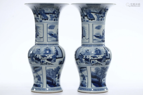 PAIR OF LARGE CHINESE PORCELAIN BLUE AND WHITE FIGURES