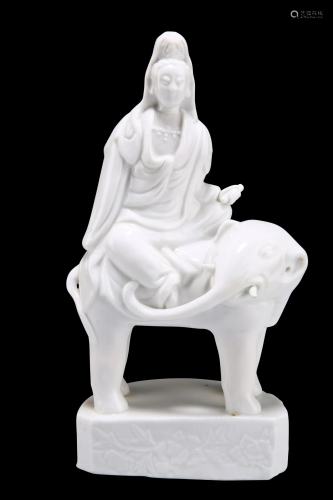 A RARE CHINESE BLANC DE CHINE MODEL OF A GUANYIN SEAT…