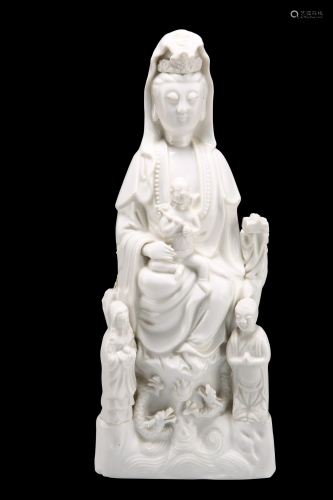 A LARGE CHINESE BLANC DE CHINE MODEL OF A GUANYIN,