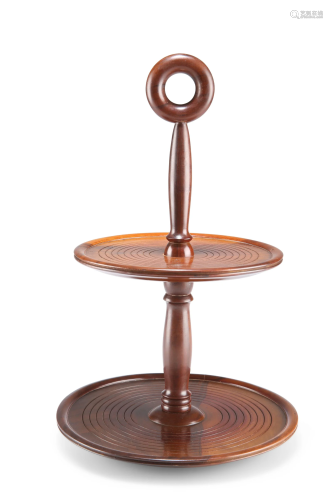 A LIGNUM VITAE TWO-TIER CAKESTAND, EARLY 20TH CENTURY,