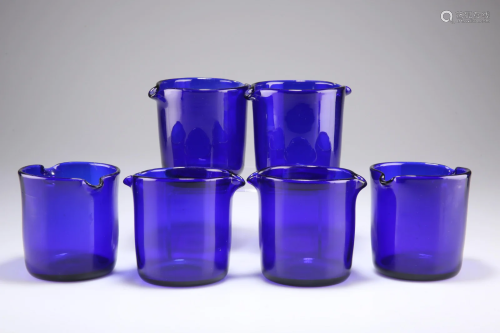 A SET OF SIX EARLY 19TH CENTURY BRISTOL BLUE GLASS