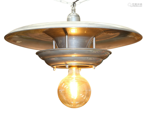 A SET OF FOUR INDUSTRIAL ALUMINIUM PENDANT CEILING