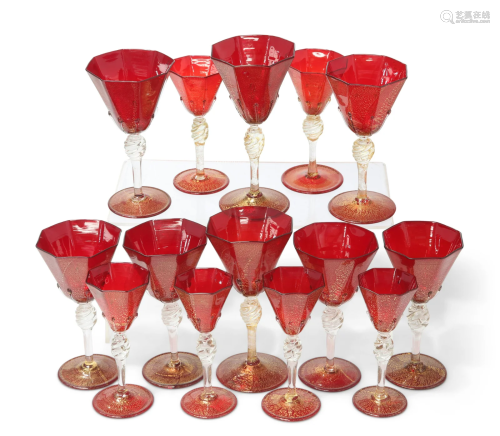FOURTEEN VENETIAN DRINKING GLASSES, in three sizes,
