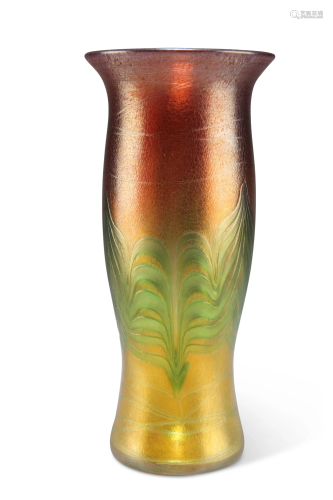 AN IRIDESCENT STUDIO GLASS VASE, of baluster form with