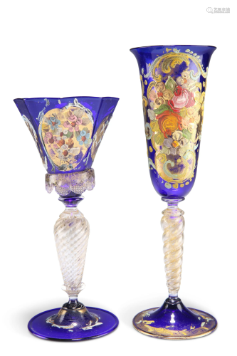 TWO VENETIAN GLASS GOBLETS, CIRCA 1950S, one with an