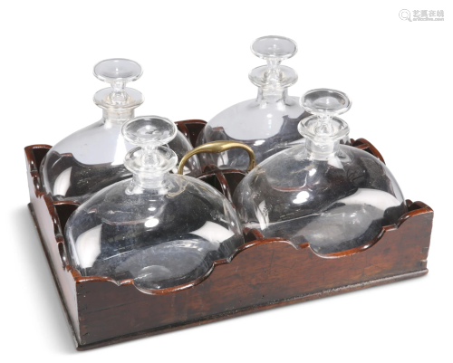 A GEORGE III MAHOGANY DECANTER TRAY, with brass handle