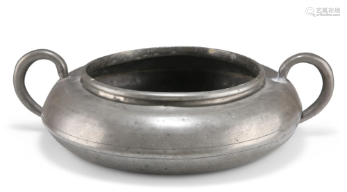 A GEORGE III PEWTER TWO-HANDLED SPITTOON, by Stynt