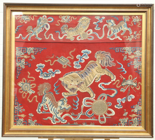 A CHINESE EMBROIDERED ALTAR CLOTH, 19TH CENTURY, the
