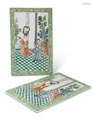 A LARGE PAIR OF CHINESE PORCELAIN PLAQUES, rectangular,