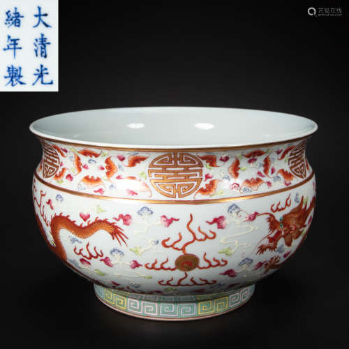 CHINESE COLORFUL DRAGON BOWL, QING DYNASTY
