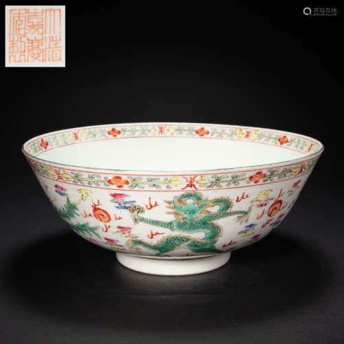 CHINESE COLORFUL DRAGON AND PHOENIX PATTERN BOWL, QING DYNAS...