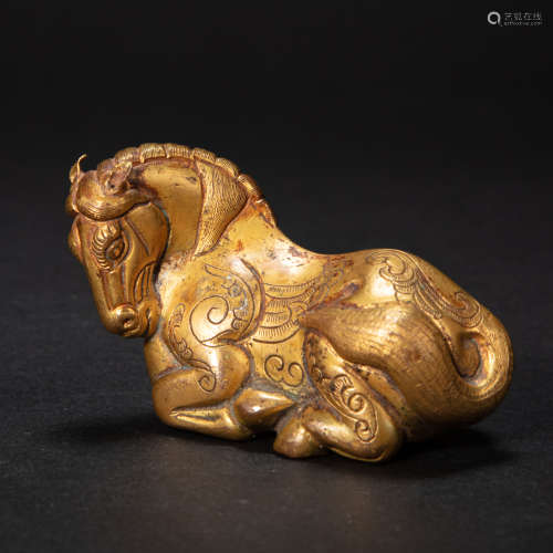 CHINESE BRONZE GILT HORSE, QING DYNASTY
