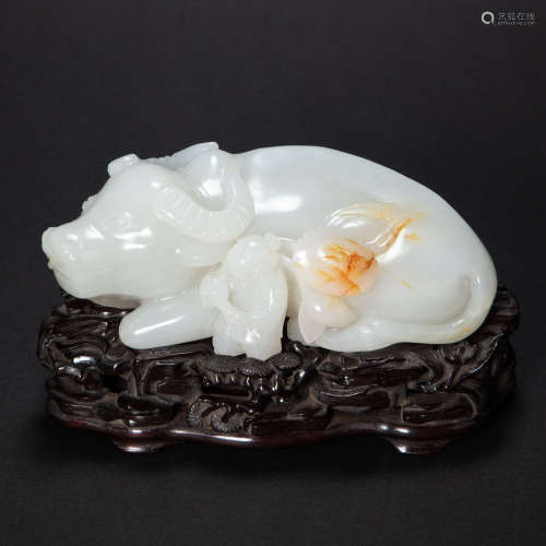 HETIAN WHITE JADE OX FROM QING DYNASTY, CHINA