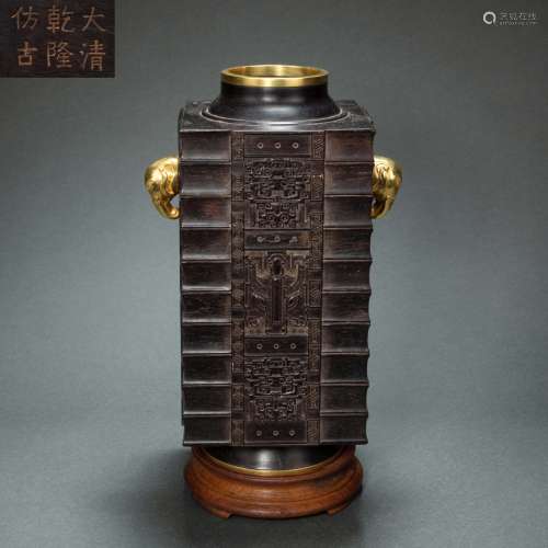 CHINESE ROSEWOOD VASE, QING DYNASTY