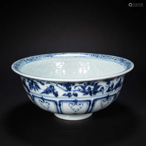 CHINESE BLUE AND WHITE PORCELAIN BOWL FROM YUAN DYNASTY