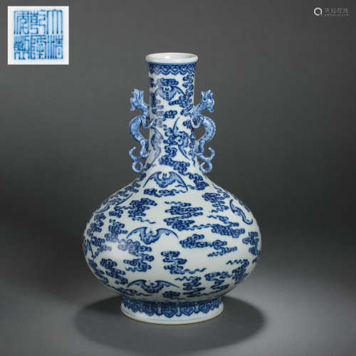 CHINESE BLUE AND WHITE PORCELAIN VASE FROM QING DYNASTY