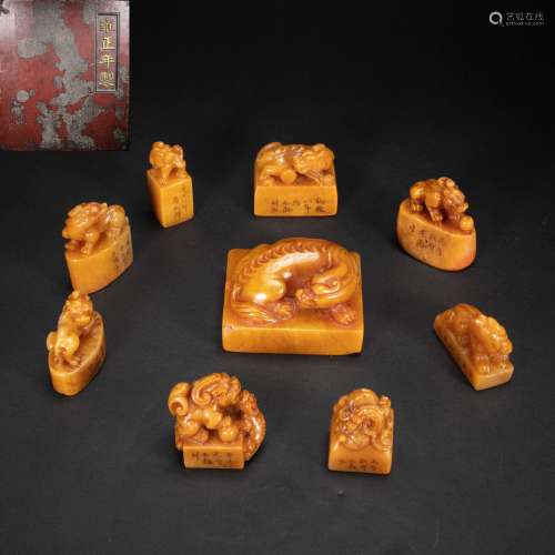 A GROUP OF CHINESE SHOUSHAN STONE SEALS, QING DYNASTY
