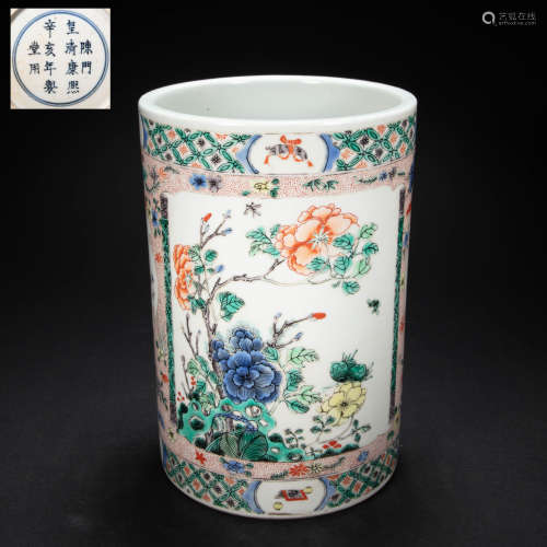 CHINESE COLORFUL PORCELAIN PEN HOLDER, QING DYNASTY