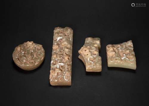 A SET OF CHINESE HETIAN JADE SWORDS DECORATED, HAN DYNASTY