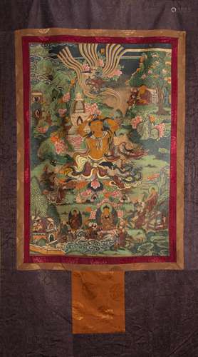 TIBETAN SHEEPSKIN THANGKA FROM CHINA, QING DYNASTY