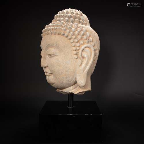 CHINESE MARBLE STONE BUDDHA HEAD, TANG DYNASTY
