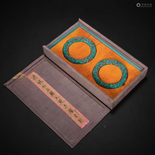 A PAIR OF CHINESE ALOES TURQUOISE RICE BEAD BRACELETS, QING ...