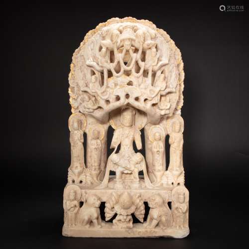 CHINESE WHITE MARBLE STONE BUDDHA STATUE, NORTHERN WEI DYNAS...
