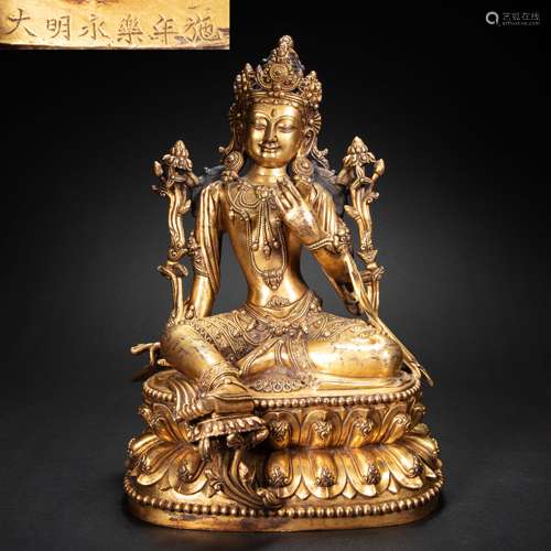 BRONZE GILDING BUDDHA STATUE FROM XIZANG, MING DYNASTY