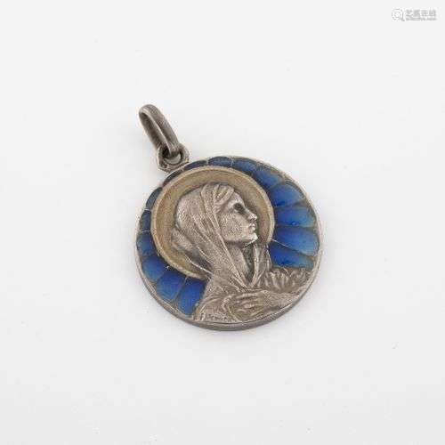 Médaille Vierge émaillée en argent (800). Poids b…