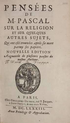 PASCAL Blaise. Pensées... sur la Religion et sur quelques au...