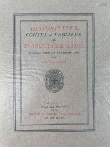 SADE Donatien-Alphonse-François marquis de. Historiettes, co...