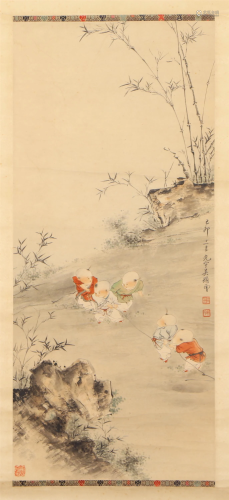 A CHINESE PAINTING OF KIDS AT PLAY