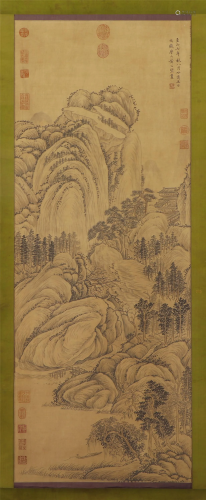 A CHINESE PAINTING OF OVERLOOKING LANDSCAPE