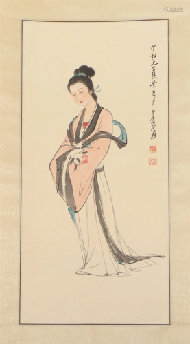 A CHINESE PAINTING OF STANDING BEAUTY