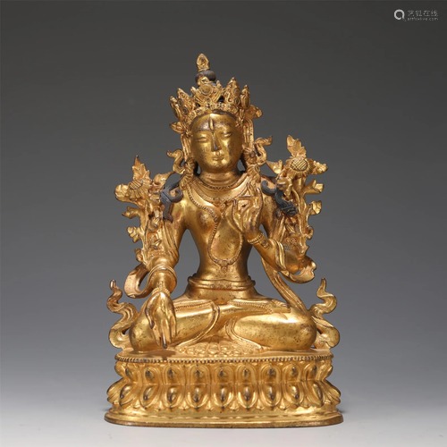 A GILT-BRONZE WHITE TARA