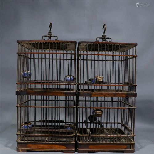 PAIR HARDWOOD BIRD CAGES