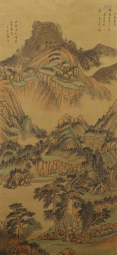 A CHINESE PAINTING OF OVERLOOKING LANDSCAPE