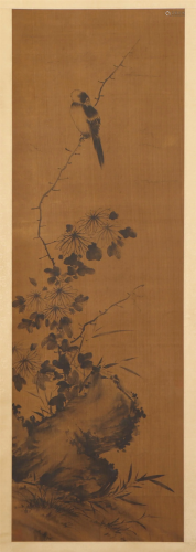 A CHINESE PAINTING OF CHRYSANTHEMUM WITH BIRD