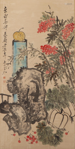 A CHINESE PAINTING OF VEGGIES