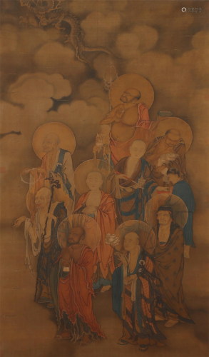 A CHINESE PAINTING OF ARHATS GROUP
