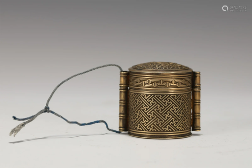 A BRONZE CONTAINER WITH COVER