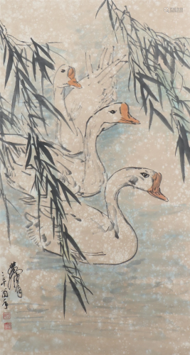 A CHINESE PAINTING OF GOOSES