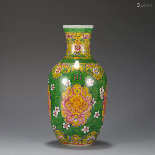 A PAINTED ENAMEL GLASS VASE