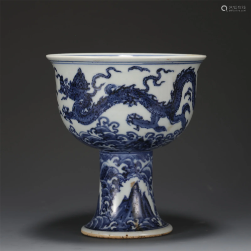 A BLUE AND WHITE DRAGON CUP