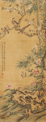 A CHINESE PAINTING OF BIRDS ON BRANCHS