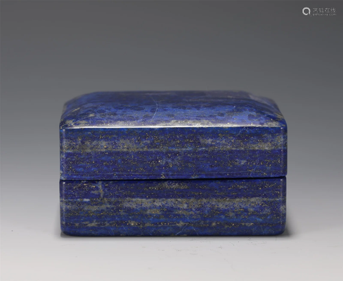 A CARVED LAPIS RECTANGULAR BOX