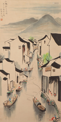 A CHINESE PAINTING OF WATER VILLAGE