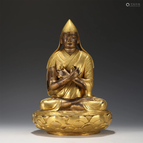 A GILT-BRONZE SEATED GURU ZANABAZAR STYLE