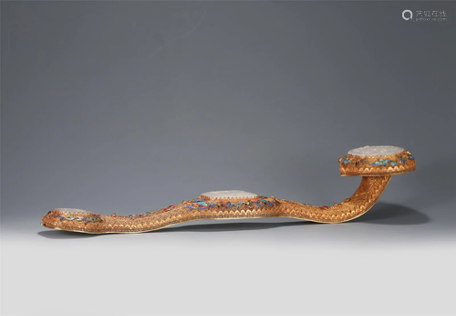 A JADE INLAID GILT-BRONZE RUYI SCEPTER