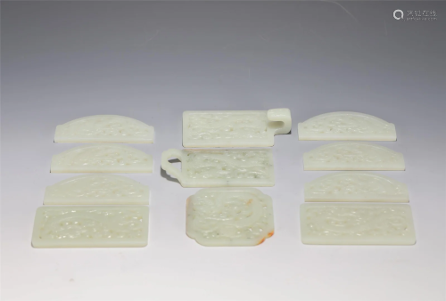 A SET OF WHITE JADE BELT PANELS